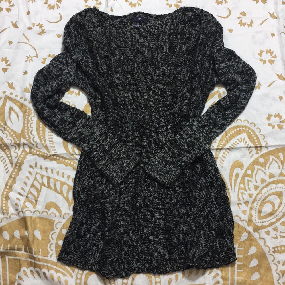 GAP Crew Neck Heather Black Light Stitch Sweater